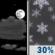 Tonight: A chance of snow showers after 1am. Partly cloudy. Low around 24, with temperatures rising to around 27 overnight. Wind chill values as low as 22. Southwest wind around 5 mph. Chance of precipitation is 30%. Tonight: Partly Cloudy then Chance Snow Showers